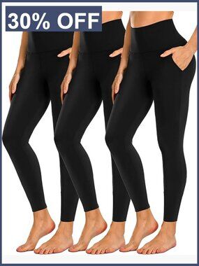 3 Pack High Waisted Leggings with Pockets Tummy Control Yoga Workout Pants